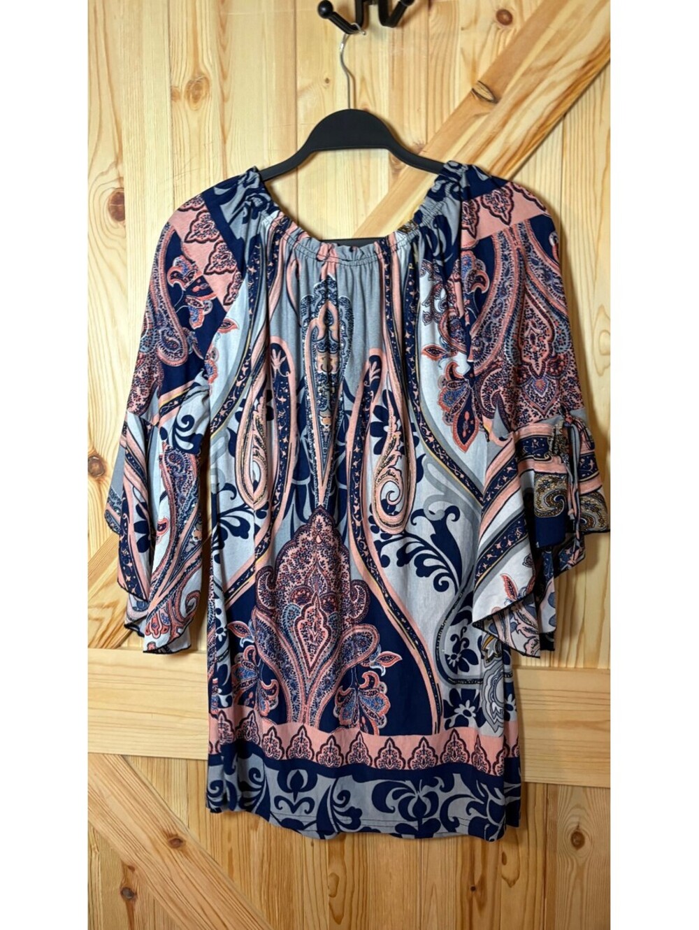 Lildy Bell Sleeve Tunic Top Size S-M with Paisley Print